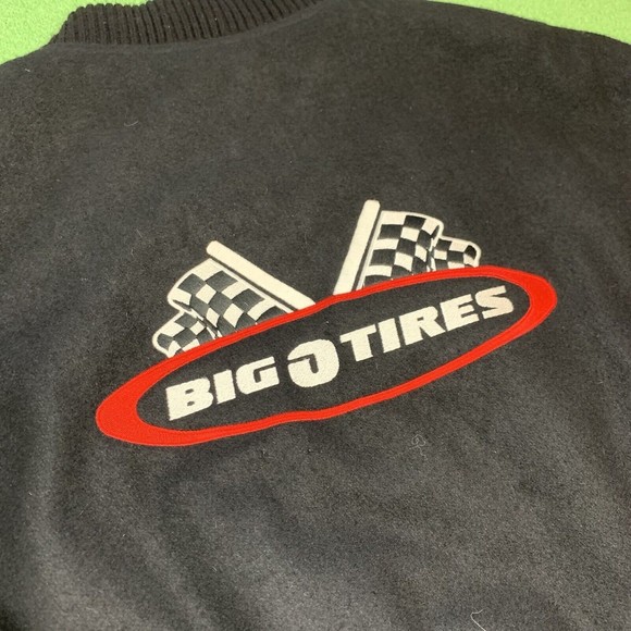 Vintage Big O Tires Black Employee Leather Bomber Jacket Burk's Bay Men's XXL - Picture 5 of 11